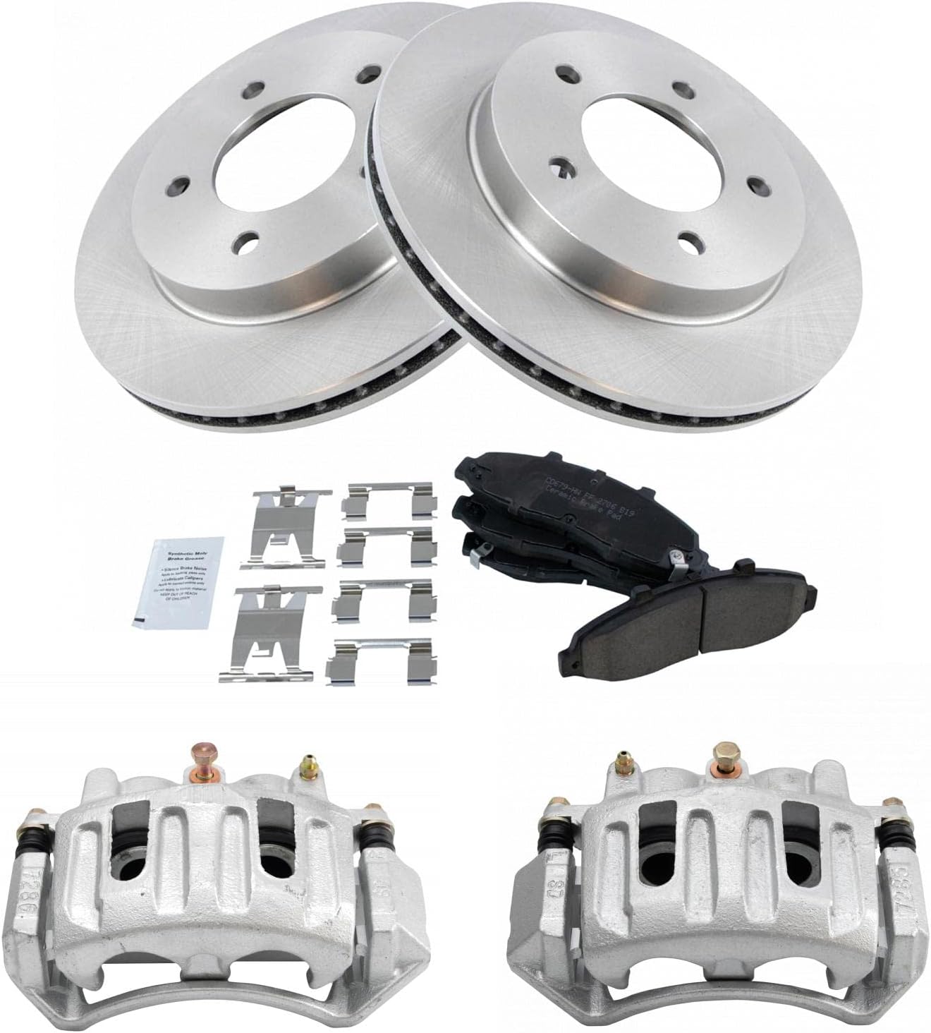 TRQ Front Brake Pad and Rotor Set Ceramic Vented Rotors Calipers Compatible with 1997-2001 Ford F-150