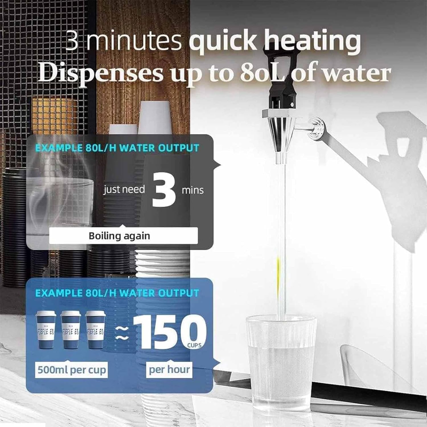 3000W Commercial Water Heater,Professional Electric Hot Water Dispenser, with Touchscreen/Built-in Water Purifier (50L)