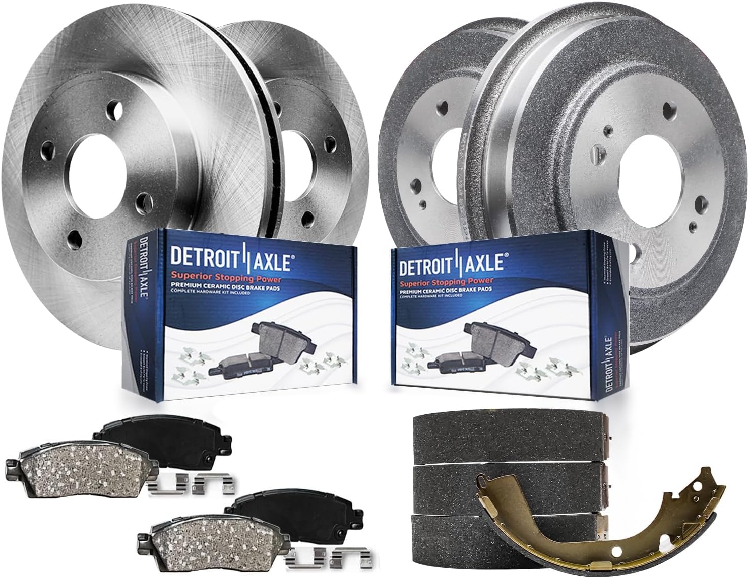 Detroit Axle - Brake Kit for 10-14 Honda Insight Front Disc Brake Rotors Ceramic Brakes Pads Rear Brake Drums Brakes Shoes 2010 2011 2012 2013 2014 Replacement : 10.31' inch Front Rotors