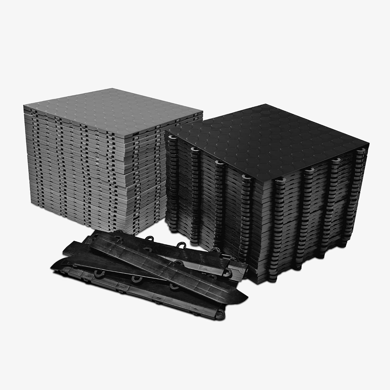 IncStores ⅜ Inch Thick Nitro Interlocking Garage Floor Tiles | Plastic Floor Tile Set for Parking, Protecting, and Displaying Motorcycles | 12'x12' Tiles, Coin, Black/Graphite