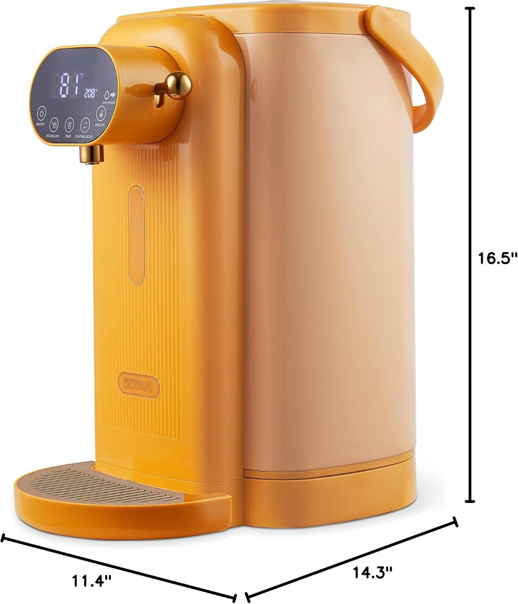 OCTAVO Water Boiler & Warmer 3 Liter, 304 Stainless Steel Water Tank, 800 Watt 6 Adjustable Water Temperature, LCD Touch Control Screen, Child Lock with Water Shortage Indicator, Orange
