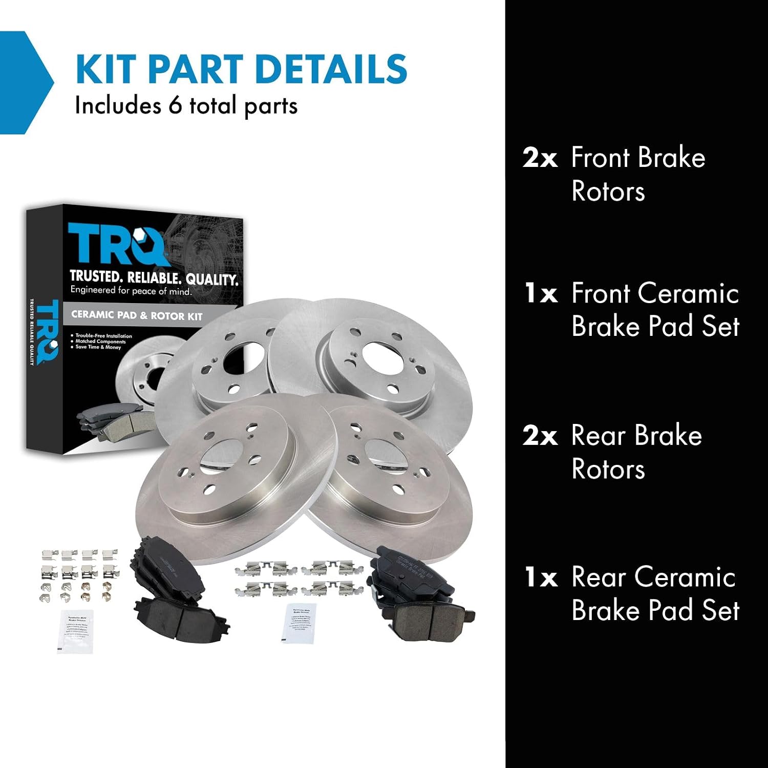 TRQ Front Rear Brake Pad and Rotor Set Ceramic Compatible with 2009-2010 Pontiac Vibe 2009-2013 Toyota Matrix 2009-2019 Toyota Corolla