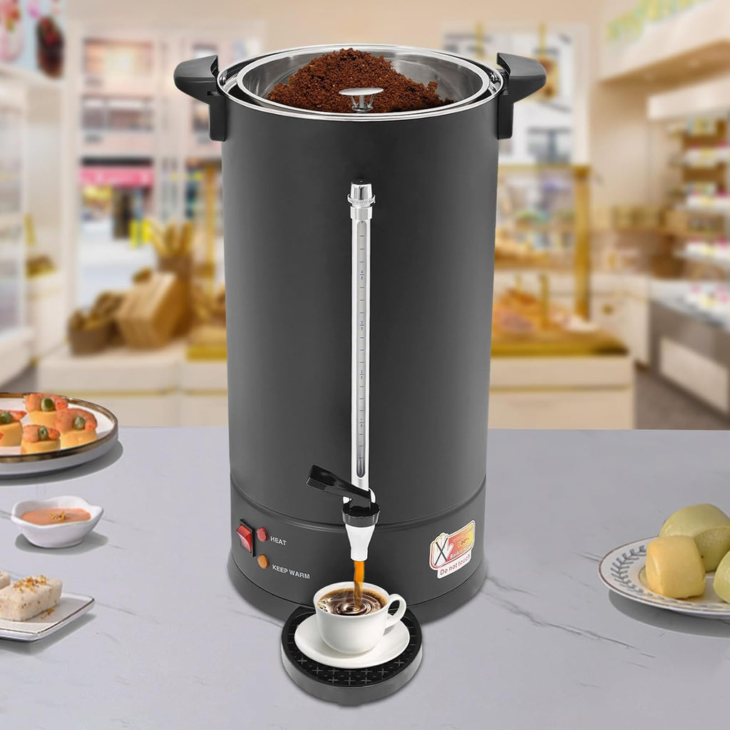 Commercial Electric Coffee Pot 25L Stainless Steel Coffee Urn, Hot Water Dispenser with Drip Tray for Cafes Offices, Black Coffee Maker No Temperature Control, Large Capacity Beverage Dispenser