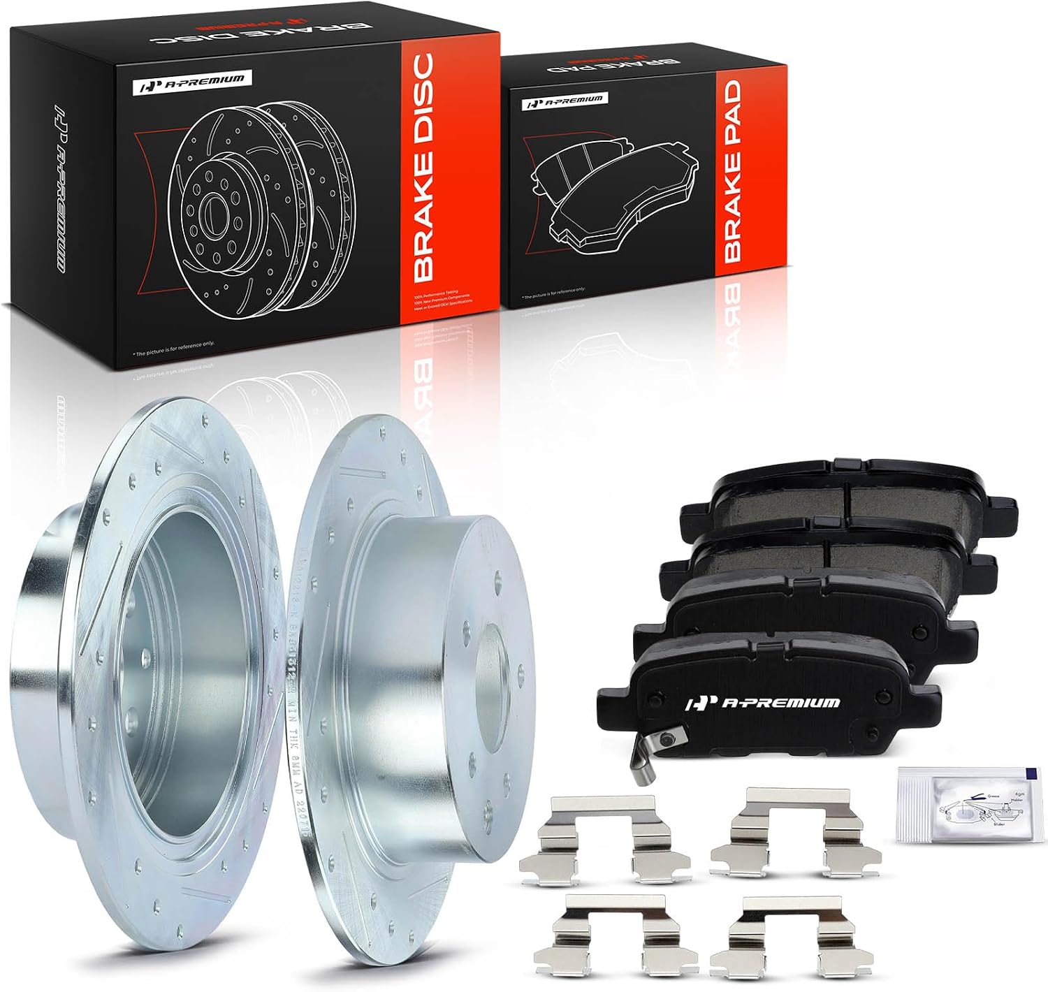 A-Premium 11.48 inch(291.7 mm) Rear Drilled and Slotted Disc Brake Rotors + Ceramic Pads Kit Compatible with Select Nissan Models - Altima 2002-2023, Juke 2011-2017, Maxima 2004-2008, Sentra 2007-2019