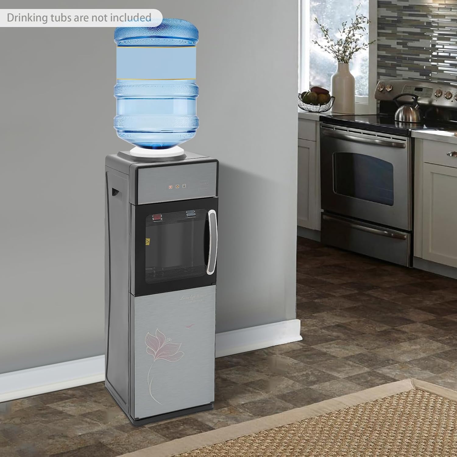 Water Cooler Dispenser for 5 Gallon Bottle, Top Load Cold Hot Water Dispenser, with Cabinet, Freestanding Electric Water Dispensers for Homes, Gyms, Office