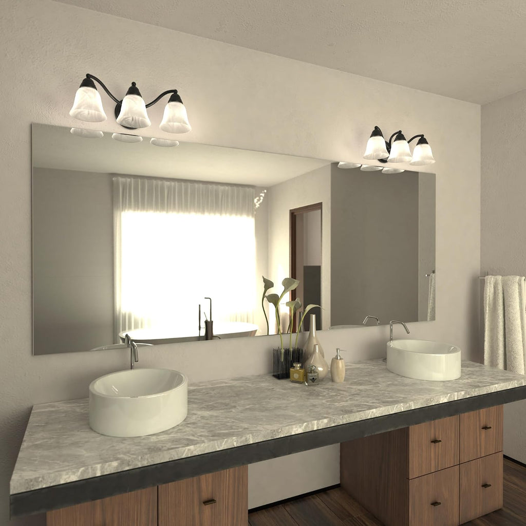 VAXCEL Standford 3-Light 19 inch Wide Oil Burnished Bronze Traditional Bathroom Vanity Lighting Fixture, White Alabaster Glass Shade, Dimmable, LED Compatible, Over The Mirror Mounted Wall Sconce