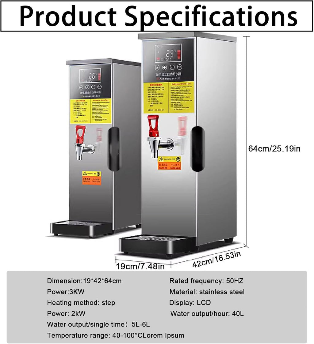 Commercial Water Boiler, Hot Water Dispensers, Electric Commercial Hot Water Dispenser, LCD Display, Quick Water Boiling in 20 Minutes (Silver 40l)