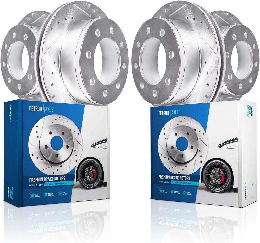 Detroit Axle - Brake Rotors for 2011-2019 Silverado Sierra 3500 HD Chevrolet GMC, 13.98' inch Front and Rear Drilled Slotted Disc Brake Rotors 2012 2013 2014 2015 Replacement
