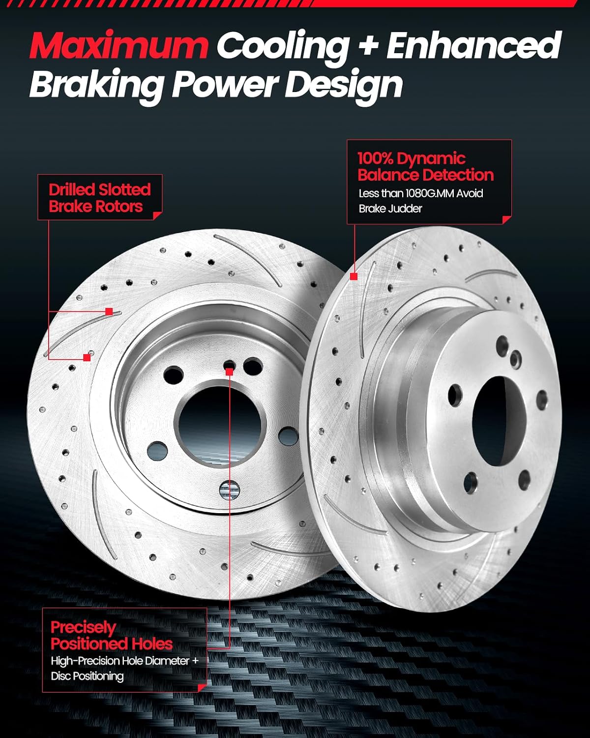 Rear Automotive Replacement Brake Kit, Drilled Slotted Rotors Kit Compatible with 2008-2012 Jeep Liberty, 2007-2011 Dodge Nitro|OE Brake Rotors and Brake Pads|316mm(12.4in)|53044 D1274-8390