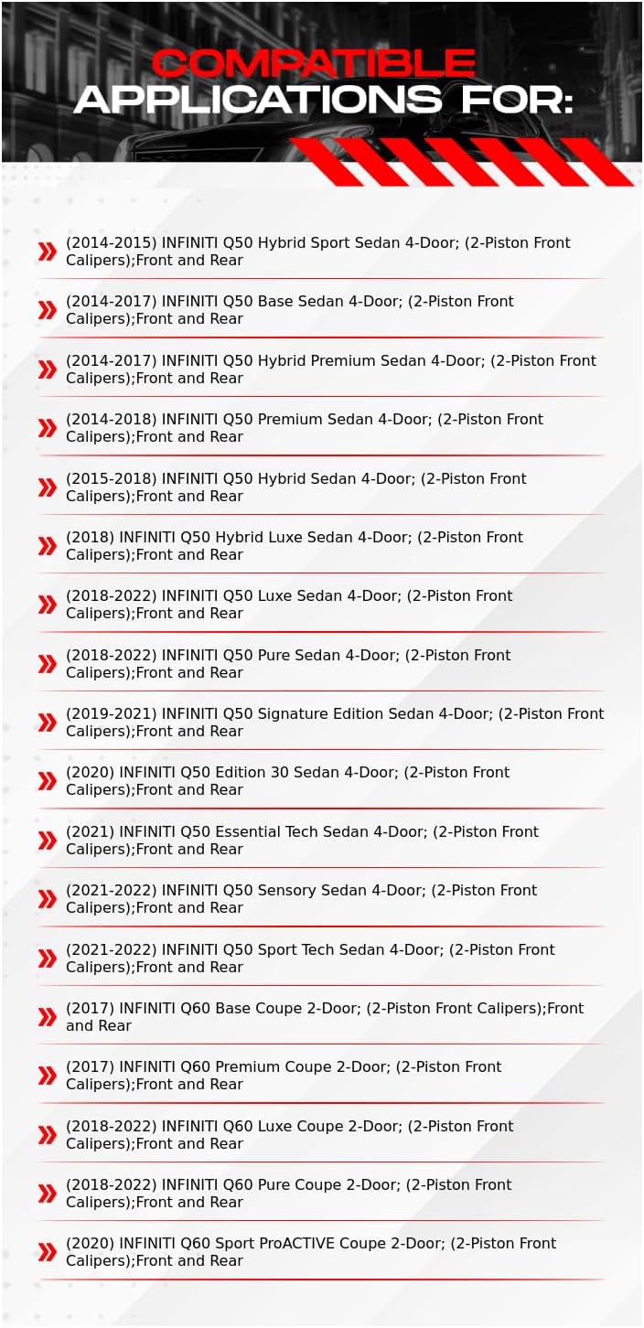 R1 Concepts Front and Rear Brake Kit Fits 2014-2022 INFINITI Q50; 2017-2022 INFINITI Q60| Ceramic Pads, Drilled Slotted Rotors| Hardware| 12.6' Front & 12.1' Rear