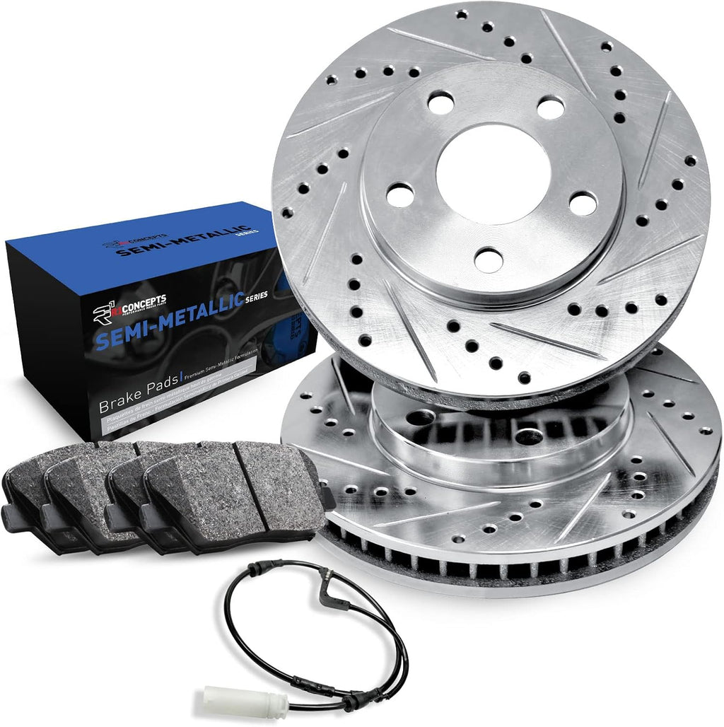 R1 Concepts Front Brake Kit Fits 2018-2022 BMW X3; 2019-2022 BMW X4| Semi Met Pads, Drilled Slotted Rotors| Sensor Wire| 13.0' Front