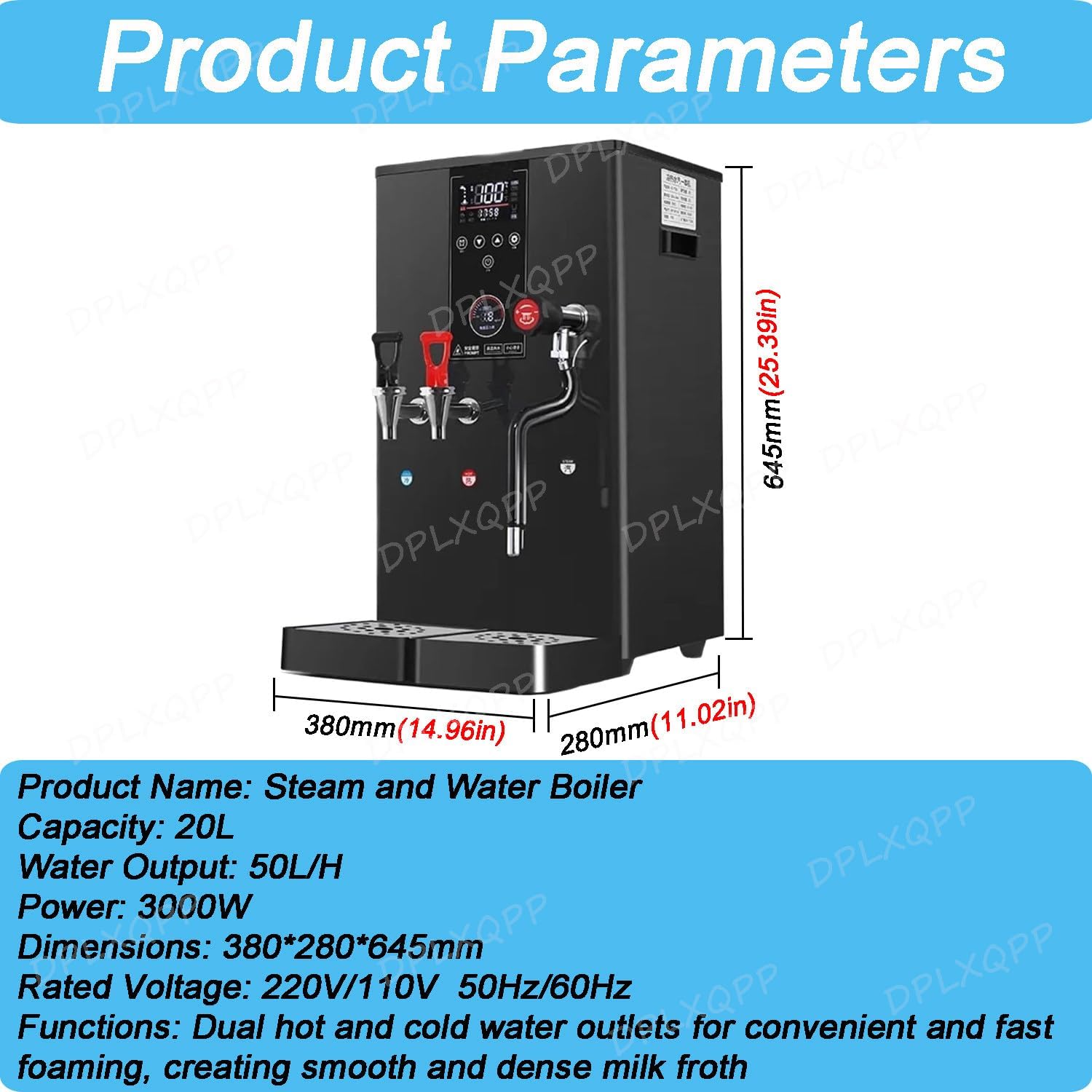 Commercial Grade Milk Frother and Hot Water Dispenser,304 Stainless Steel Inner Tank,Auto Pressure Relief,Anti-Scald Handles,LED Temperature Display,50l/H High Efficiency for Professional Use Black