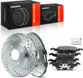 A-Premium 10.16 in (258mm) Front Drilled and Slotted Disc Brake Rotors + Ceramic Pads Kit Compatible with Select Ford Models - Focus 2000 2001 2002 2003 2004, 6-PC Set