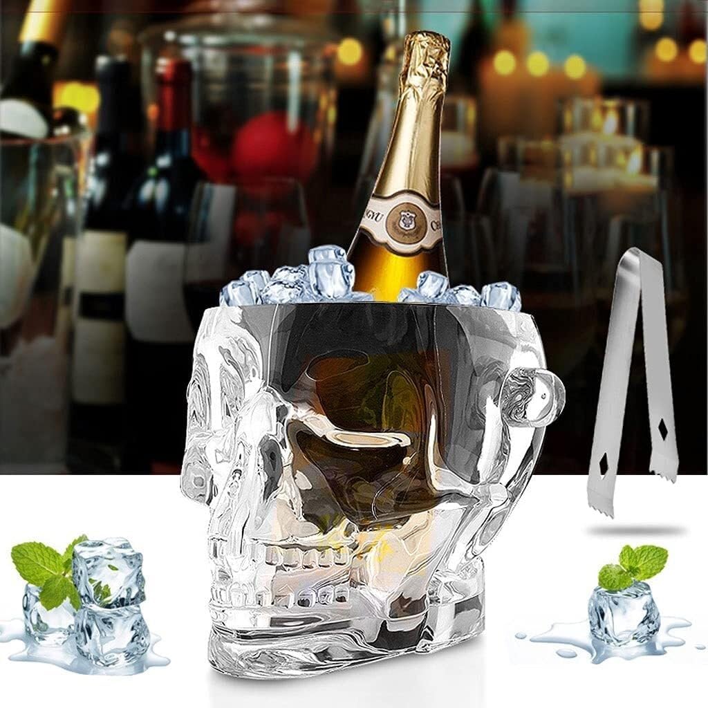 Skull Design Insulated Ice Bucket for Parties – Plastic Wine Cooler with Ice Holder, Ideal for Home, KTV, Bar, and More