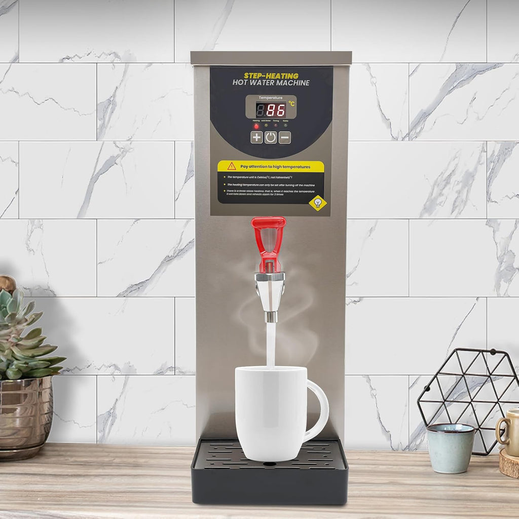 Step-Heating Commercial Hot Water Dispenser 17-Min Fast Ready Water Boiler Machine Large Capacity, 8L Stainless Steel Dispenser for Boba Tea Milk Tea Restaurant Hotel Office