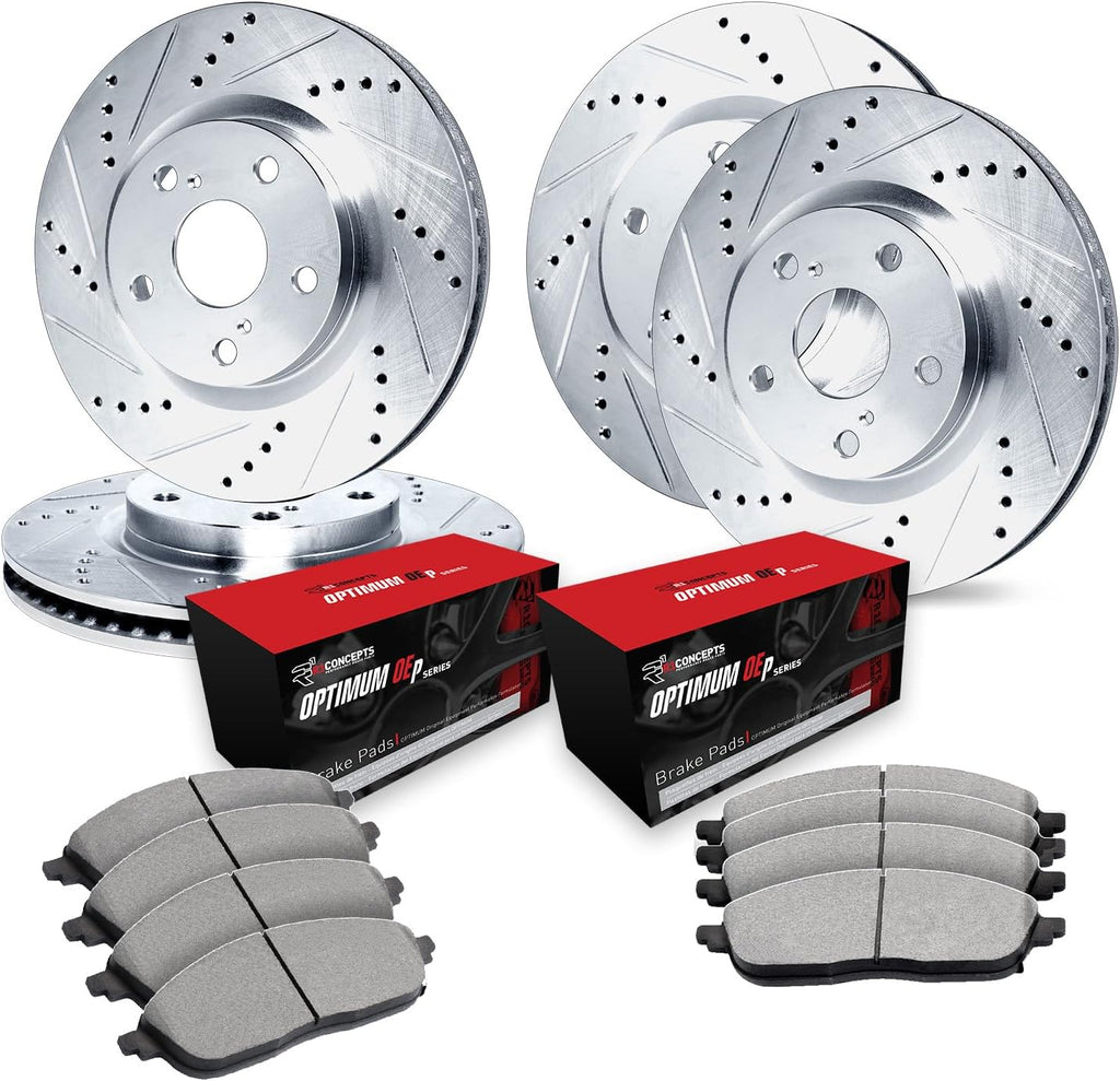 R1 Concepts Front and Rear Brake Kit Fits 2020-2024 Subaru Legacy; 2020-2024 Subaru Outback| Optimum Oep Brake Pads and Drilled Slotted Brake Rotors| 12.4' Front & 11.8' Rear