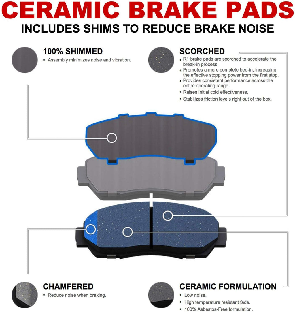 R1 Concepts Front and Rear Brake Kit Fits 2006-2014 Honda Ridgeline| Ceramic Pads, Blank Rotors| Hardware| 12.6' Front & 13.1' Rear