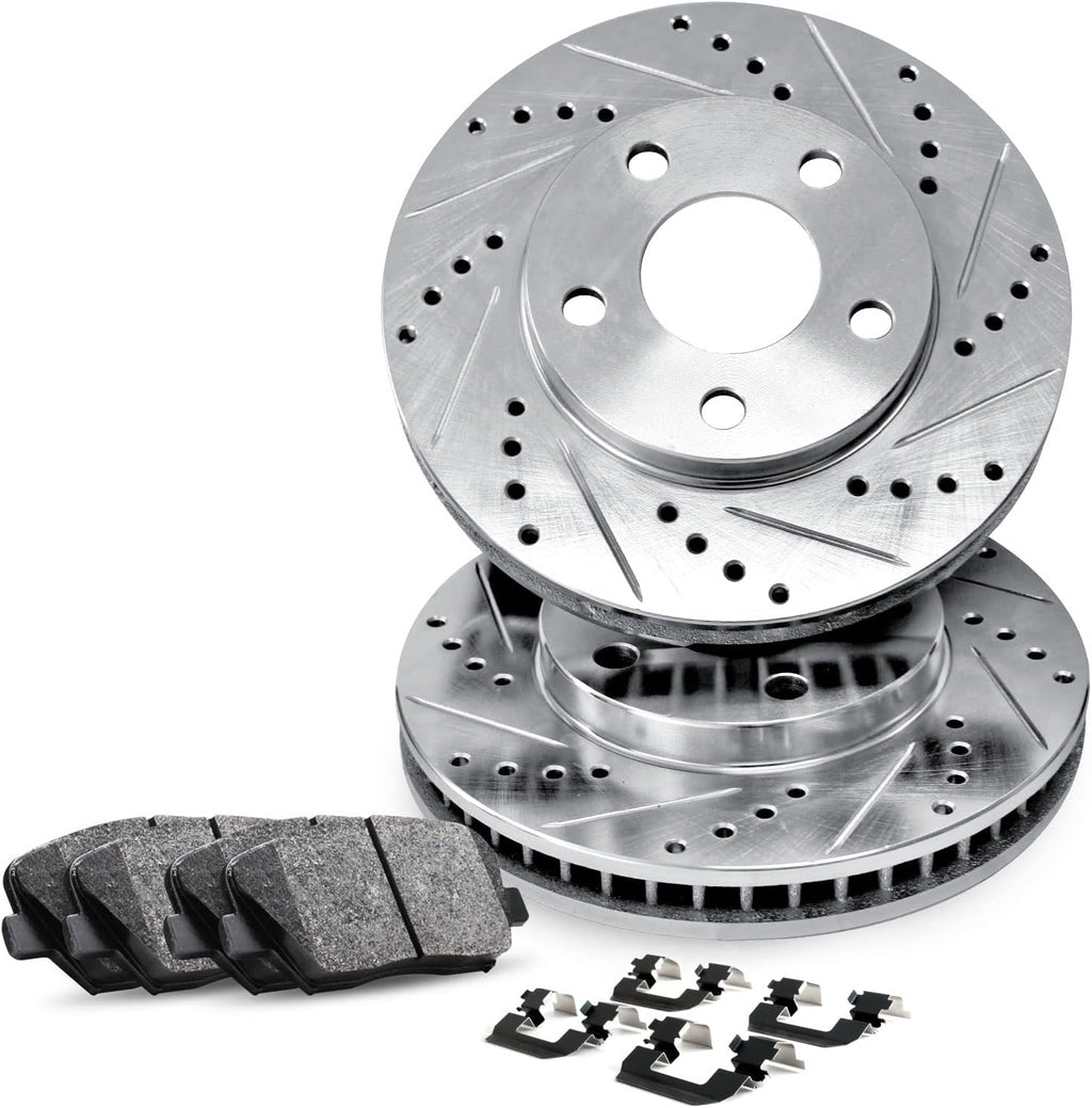 R1 Concepts Front Brake Kit Fits 2022 BMW 230i, M240i; 2019-2022 BMW 330i, X4, Z4; 2021-2022 BMW 430i, M440i; 2018-2022 BMW 530e, X3| Ceramic Pads, Drilled Slotted Rotors| Hardware| 13.7' Front