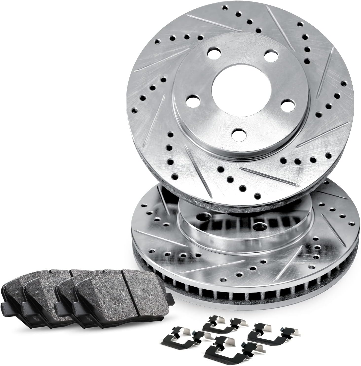 R1 Concepts Front Brake Kit Fits 2022 BMW 230i, M240i; 2019-2022 BMW 330i, X4, Z4; 2021-2022 BMW 430i, M440i; 2018-2022 BMW 530e, X3| Ceramic Pads, Drilled Slotted Rotors| Hardware| 13.7' Front