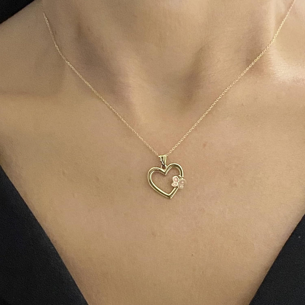 14K Real Solid Gold Heart Necklace for Women, Open Heart Dainty Charm Pendant, Christmas Birthday Gift for her mom girls, Handmade Jewelry