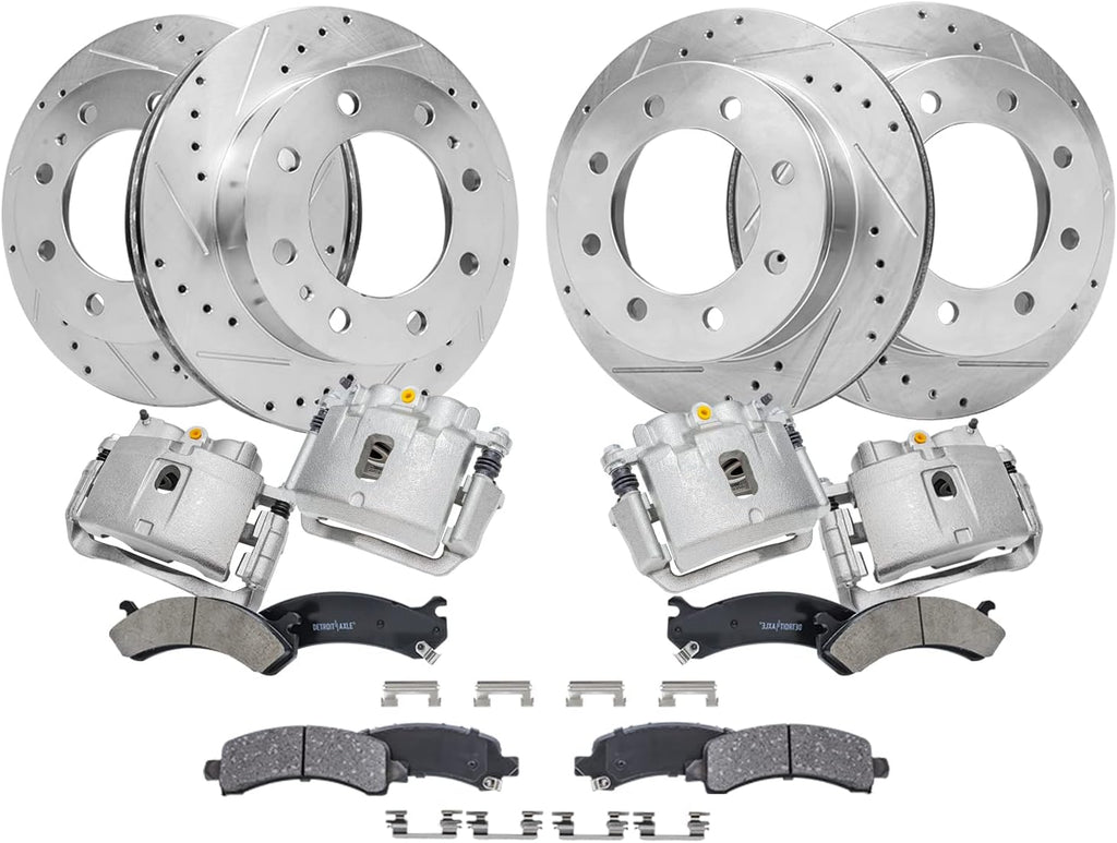 Detroit Axle - Brake Kit for Chevy GMC Express Savana 2500 3500, Drilled & Slotted Brake Rotors Ceramic Brakes Pads Brake Calipers Front & Rear Replacement: 12.80 inch Front & 12.99 inch Rear Rotor