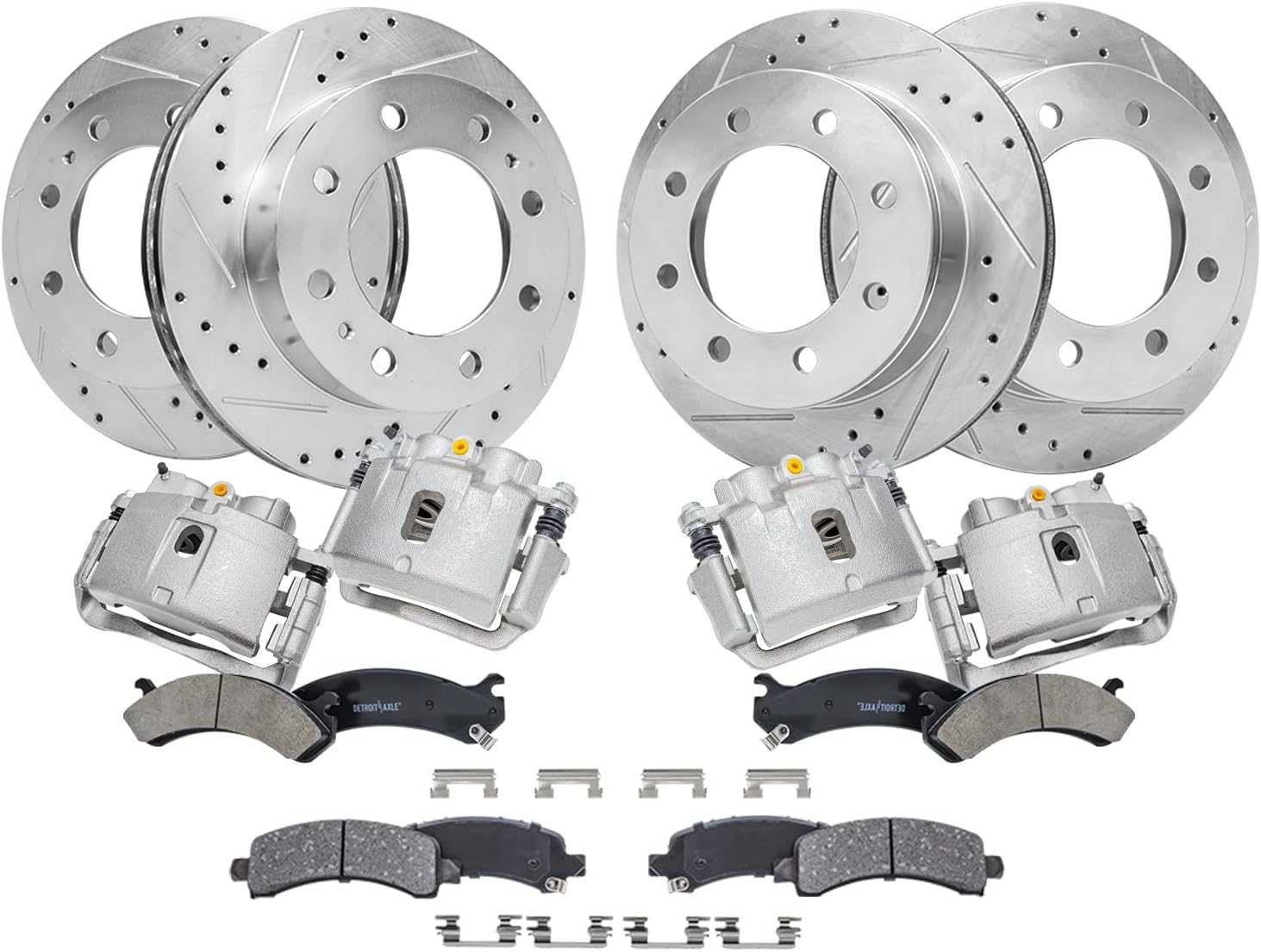 Detroit Axle - Brake Kit for Chevy GMC Express Savana 2500 3500, Drilled & Slotted Brake Rotors Ceramic Brakes Pads Brake Calipers Front & Rear Replacement: 12.80 inch Front & 12.99 inch Rear Rotor