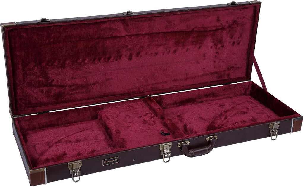 Crossrock Electric Guitar Case Fits Fender Telecaster and Stratocaster- Sponge Lining, Metal Feet, Storage Space -Brown (CRW600EBR)