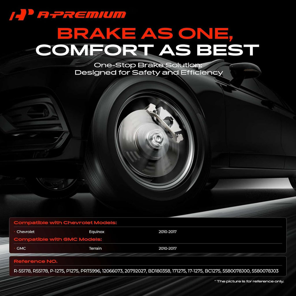 A-Premium 11.93 inch (303mm) Rear Vented Disc Brake Rotors + Ceramic Pads Kit Compatible with Select Chevy and GMC Models - Equinox/Terrain 2010 2011 2012 2013 2014 2015 2016 2017, 6-PC Set