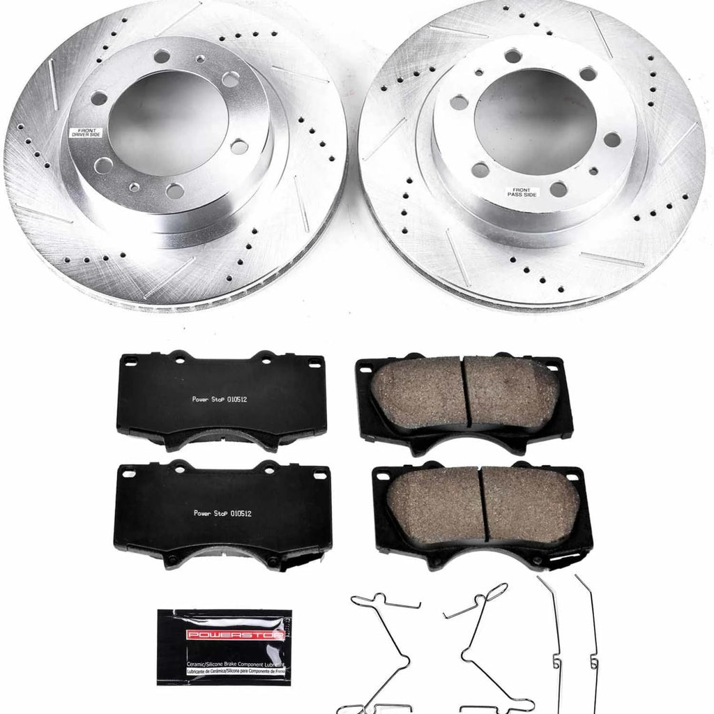 PowerStop Front Brake Kit for Toyota 4Runner 2003-09 |FJ Cruiser 2007-14 |Tacoma 2005-23 - Drilled and Slotted Disc Rotors with Carbon-Fiber Ceramic Brake Pads Replacement, K137