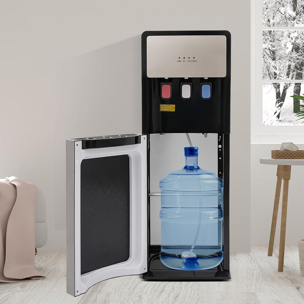 110V Bottom Loading Water Cooler Dispenser, Floor Standing Hot and Cold Water Dispenser with 3-Temperature Settings, Suitable for Home and Office (Silver Grey)