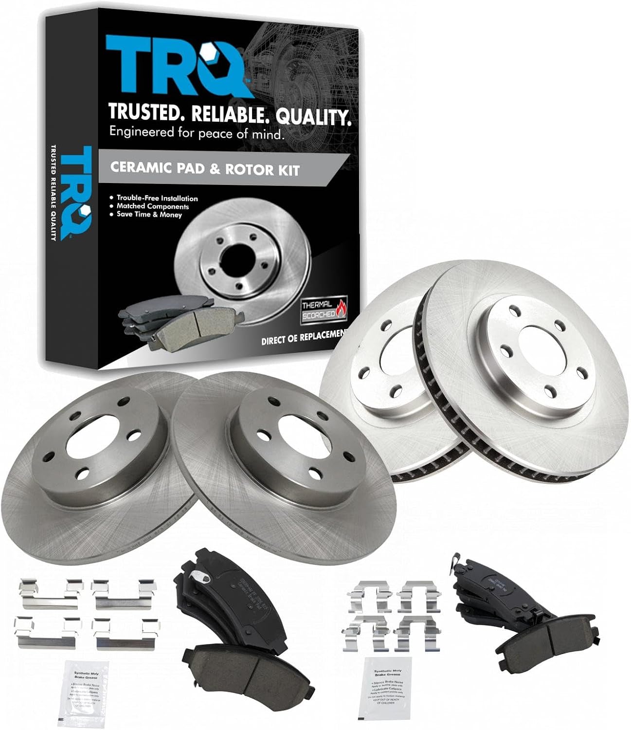TRQ Front and Rear Brake Pad and Rotor Set Ceramic Compatible with 2003-2004 Buick Park Avenue 2000-2005 Cadillac DeVille 2004 Seville