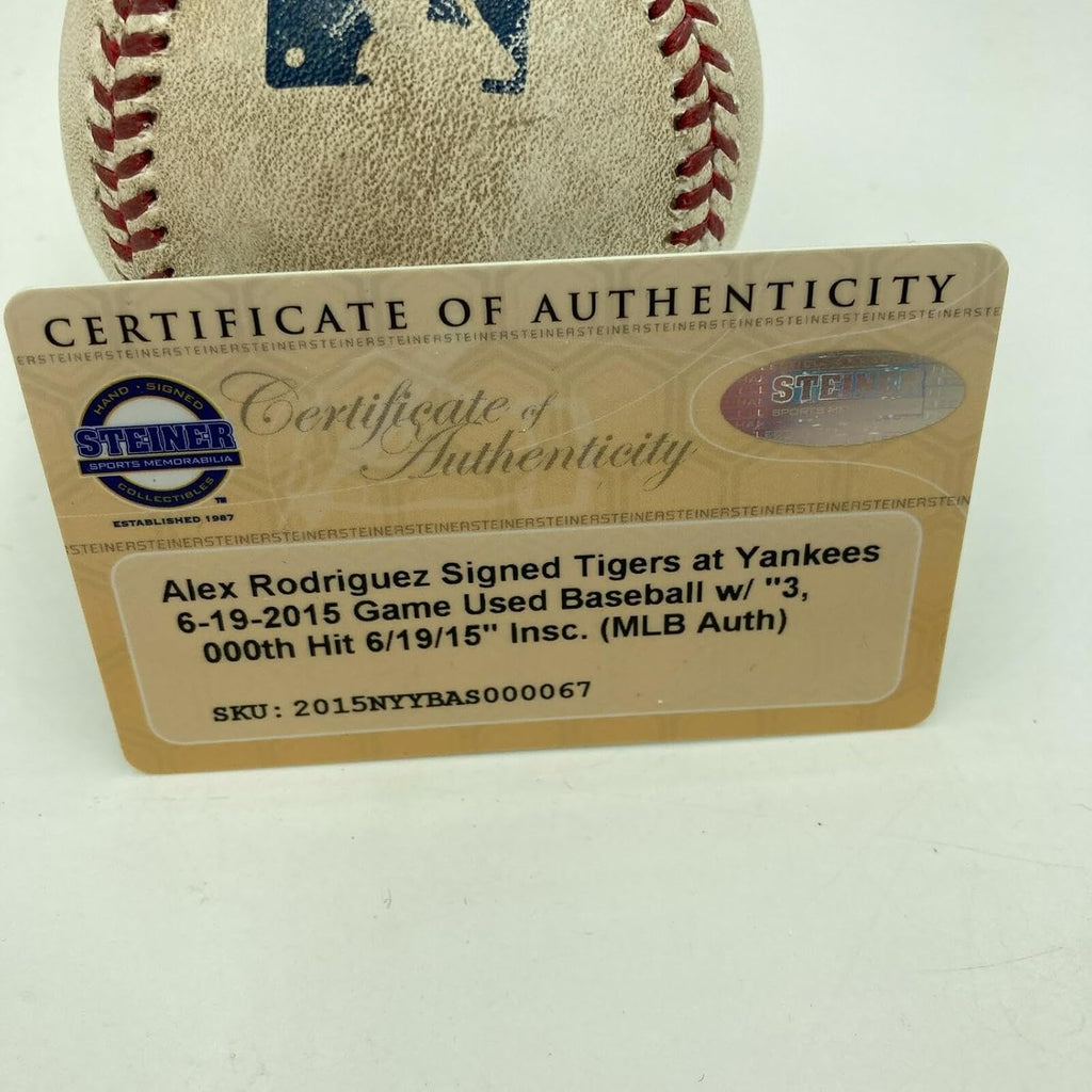Incredible Alex Rodriguez 3,000 Hit Game Used Signed Inscribed Baseball Steiner - MLB Game Used Baseballs