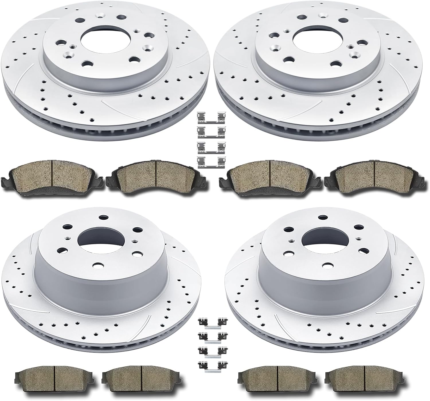 Acinoparts Front and Rear Brake Kit, Drilled and Slotted Brake Rotors Ceramic Brake Pads Suitable for Cadillac Escalade Chevy Silverado 1500 Tahoe GMC Yukon