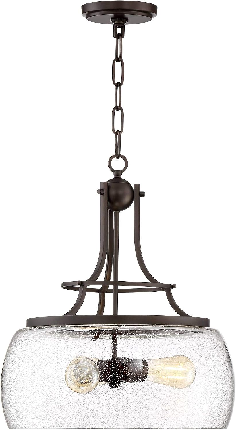 Franklin Iron Works Charleston Painted Bronze Iron Pendant Chandelier 16' Wide Rustic Farmhouse Clear Glass Shade LED 3-Light Dining Room House Foyer Entryway Kitchen Bedroom Living Room Ceilings