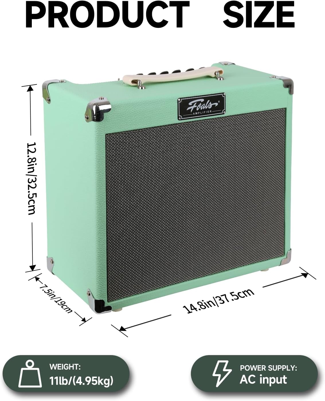 FOALS Electric Guitar Amp 20W (30W Peak), Dual-Channel Clean/Drive Combo Amplifier with Bluetooth, 8-Inch Speaker, 3 Band EQ, Headphone Output & AUX Input for Home Practice(Green)