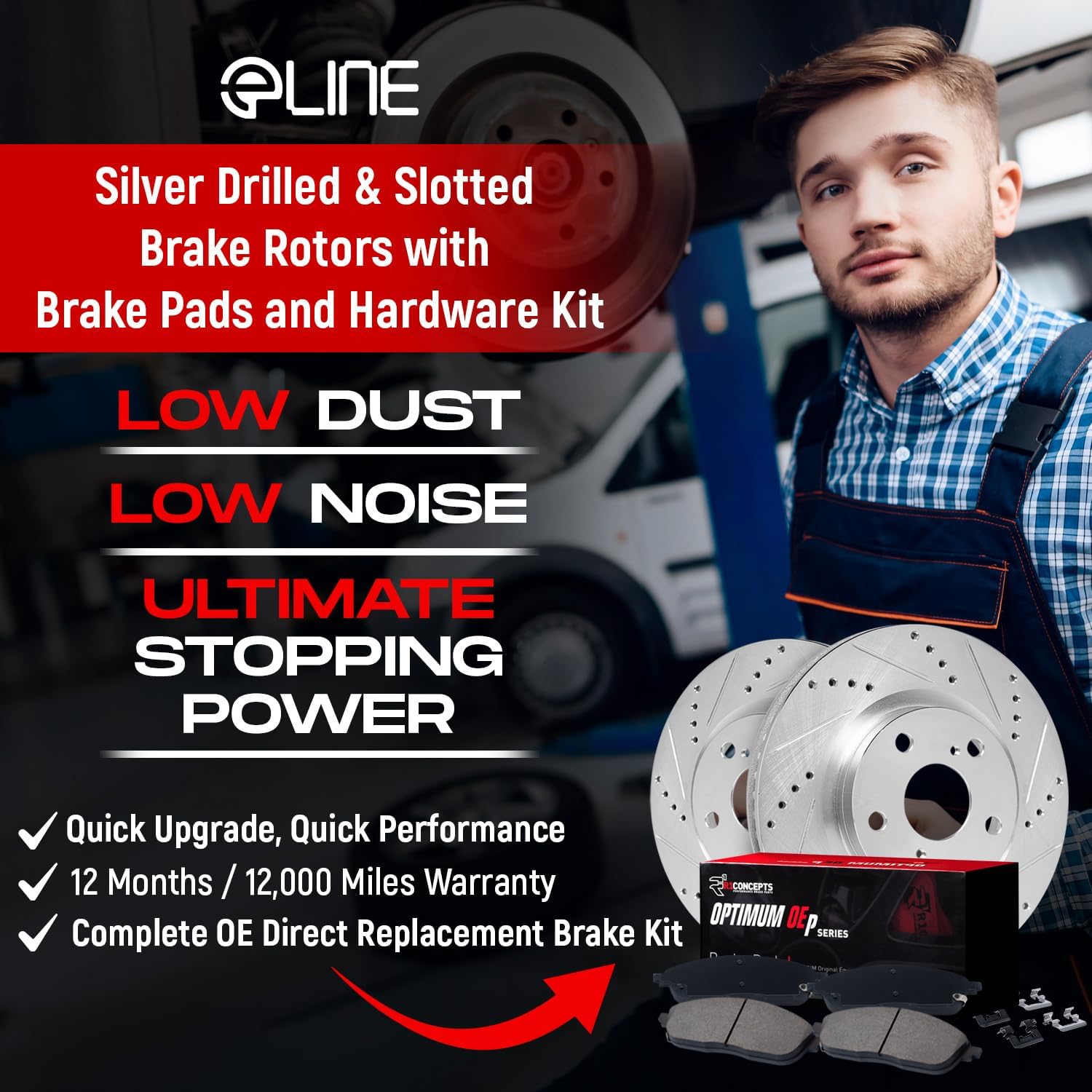 R1 Concepts Front and Rear Brake Kit Fits 2017-2024 Alfa Romeo Giulia; 2018-2025 Alfa Romeo Stelvio| Optimum Oep Pads, Drilled Slotted Rotors| Hardware| 13.0' Front & 12.6' Rear