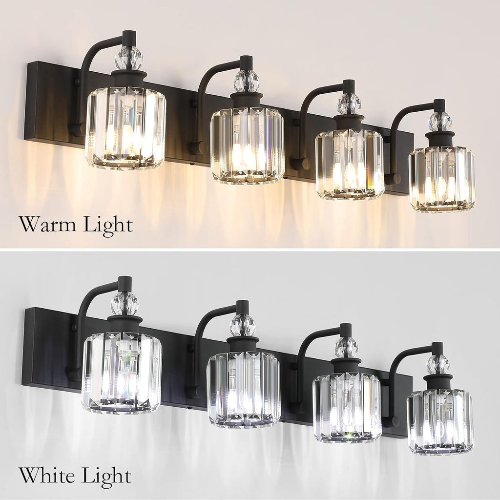 Ralbay Black Crystal Vanity Light Fixtures 4 Light Crystal Bathroom Vanity Lights Fixtures Over Mirror Modern Matte Black Bath Wall Lights