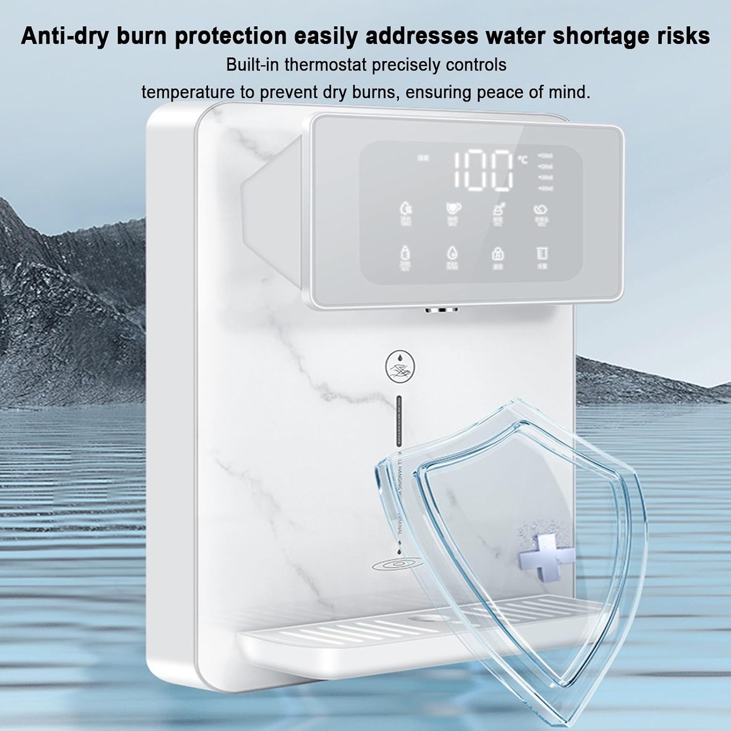 Instant Heat Water Dispenser Countertop, 2200W Wall-Mounted Mains Fed Unit Water Boiler with Safety Children's Lock and Touch Screen Control(Gray)