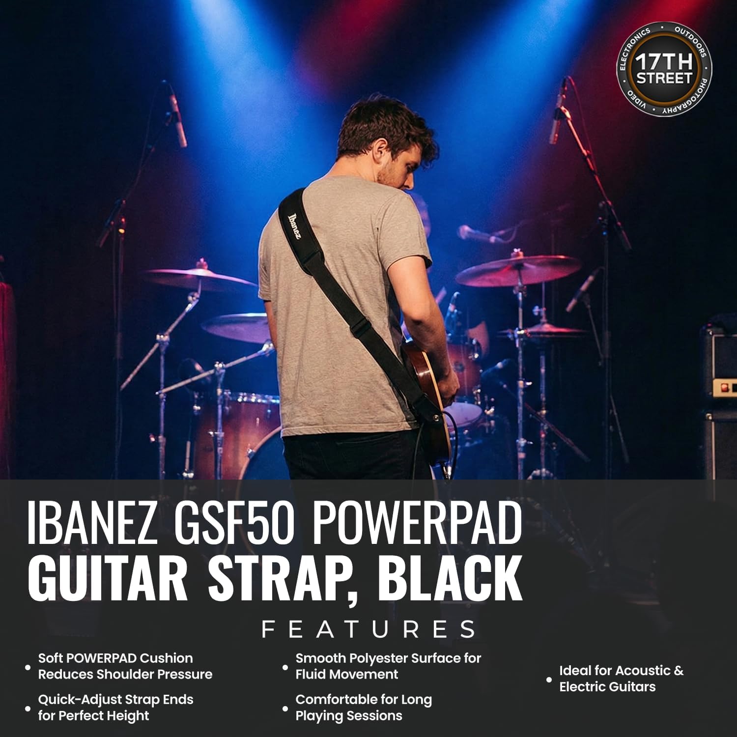 Ibanez AEG50L Left-Handed Acoustic-Electric Guitar - Black High Gloss Guitar with GSF50 Powerpad Strap, String Capo, 15 Pack Guitar Picks with Storage Box, and Microfiber Cleaning Cloth - Bundle Kit