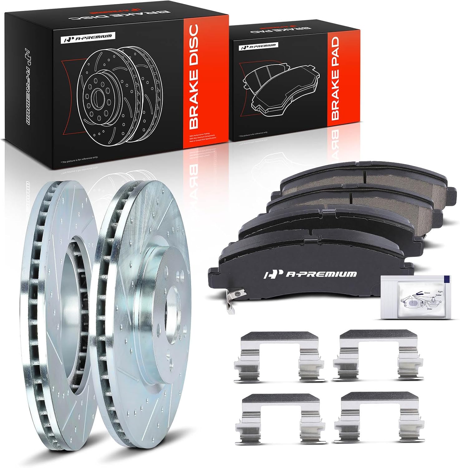 A-Premium 12.59 inch (319.7mm) Front Drilled and Slotted Disc Brake Rotors + Ceramic Pads Kit Compatible with Select Honda Models - Ridgeline 2006 2007 2008 2009 2010 2011, 3.5L, 6-PC Set