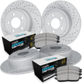 R1 Concepts Front and Rear Brake Kit Fits 2014-2021 Jaguar F-Type; 2016-2019 Jaguar XJ| Euro Ceramic Brake Pads and Drilled Slotted Brake Rotors| 14.0' Front & 12.8' Rear