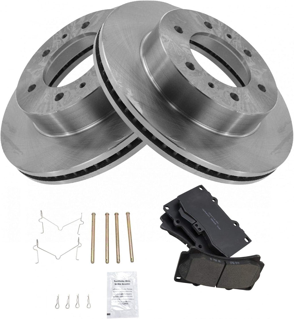 TRQ Front Brake Pad and Rotor Set Ceramic Vented Rotors Compatible with 2006-2010 Hummer H3 2009-2010 H3T