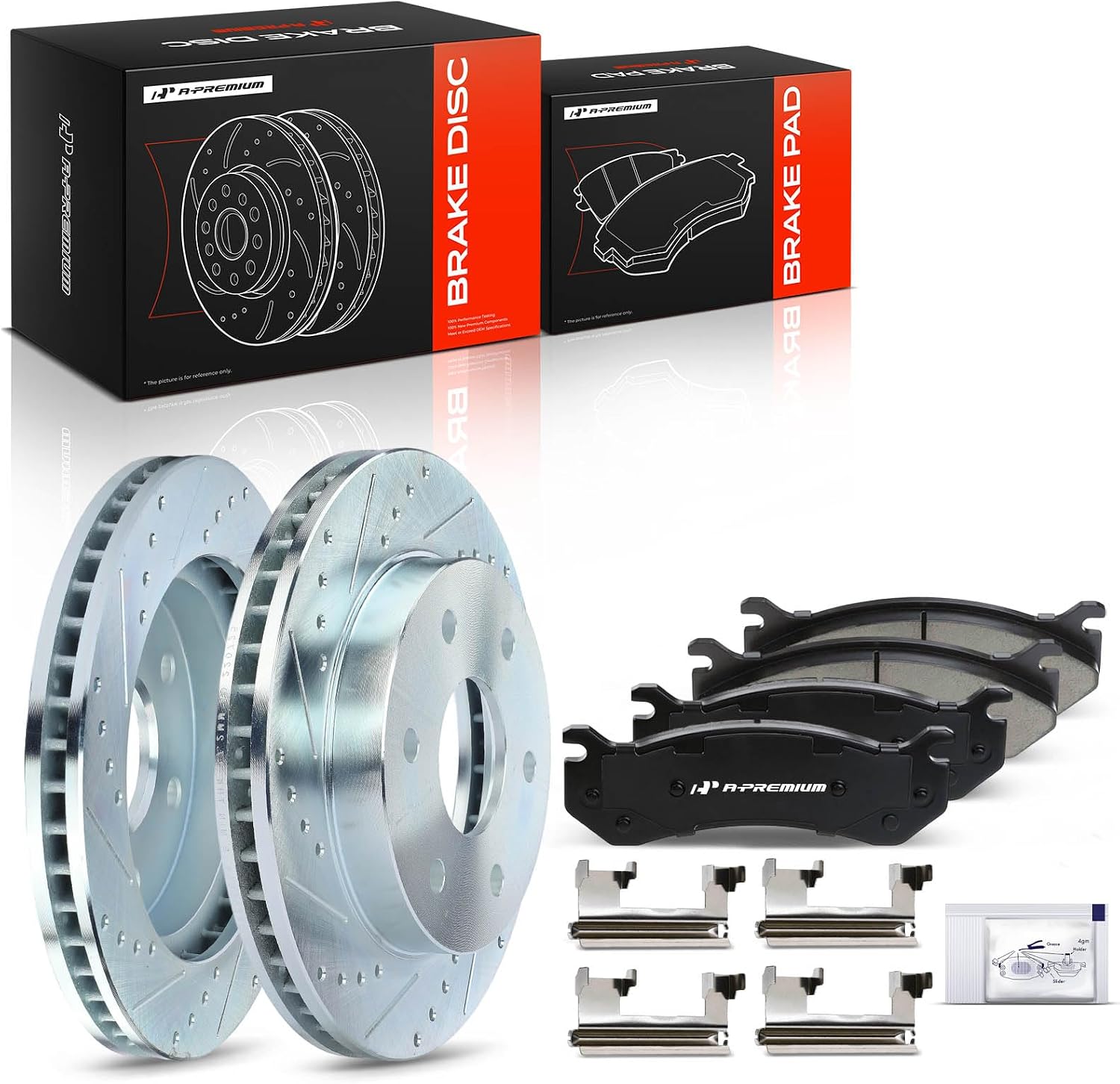 A-Premium 12.00 inch (304.70mm) Front Drilled and Slotted Disc Brake Rotors + Ceramic Pads Kit Compatible with Cadillac, Chevy & GMC Models - Escalade, Avalanche, Express, Silverado, Suburban, Tahoe