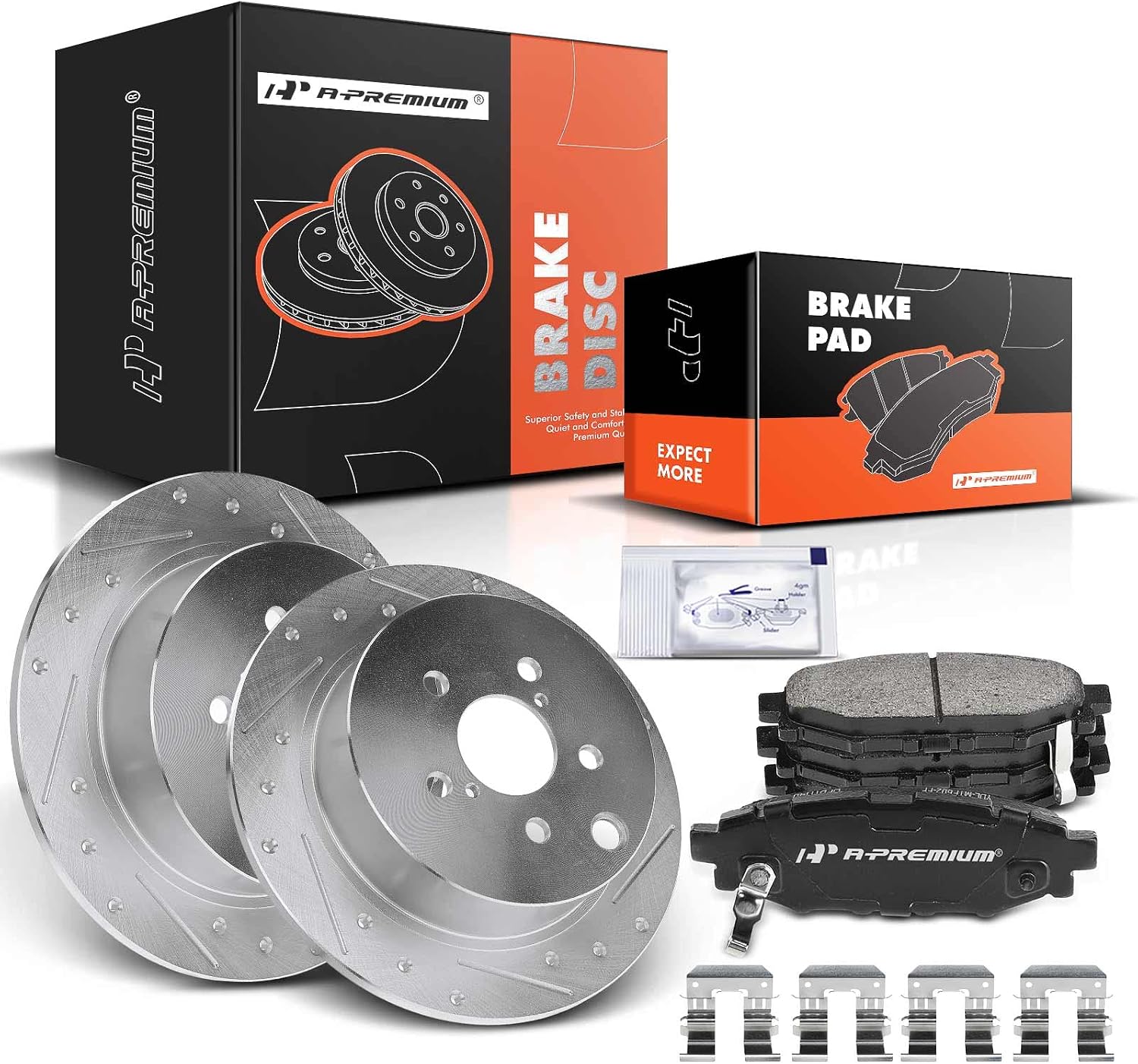A-Premium 10.78 inch (274 mm) Rear Drilled and Slotted Disc Brake Rotors + Ceramic Pads Kit Compatible with Select Subaru Models - Crosstrek 2016-2020, Forester 2014-2018, Impreza, XV Crosstrek