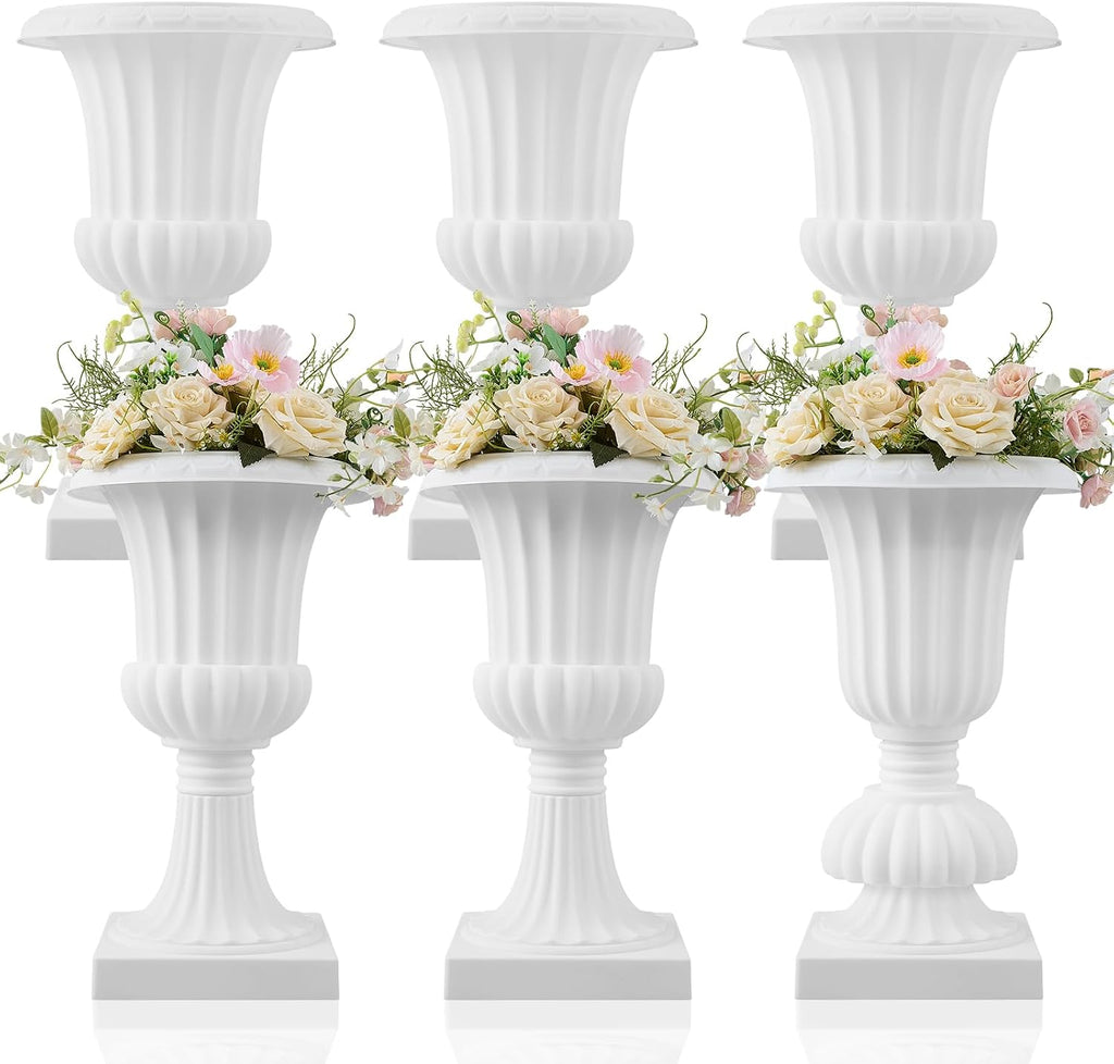 AceOrbit 6 Pack 20' Large Plastic Urn Planters, Pedestal Flower Plant Pot White Plant Stand for Wedding, Party, Event, Home, Stage, Garden, Balcony Decoration