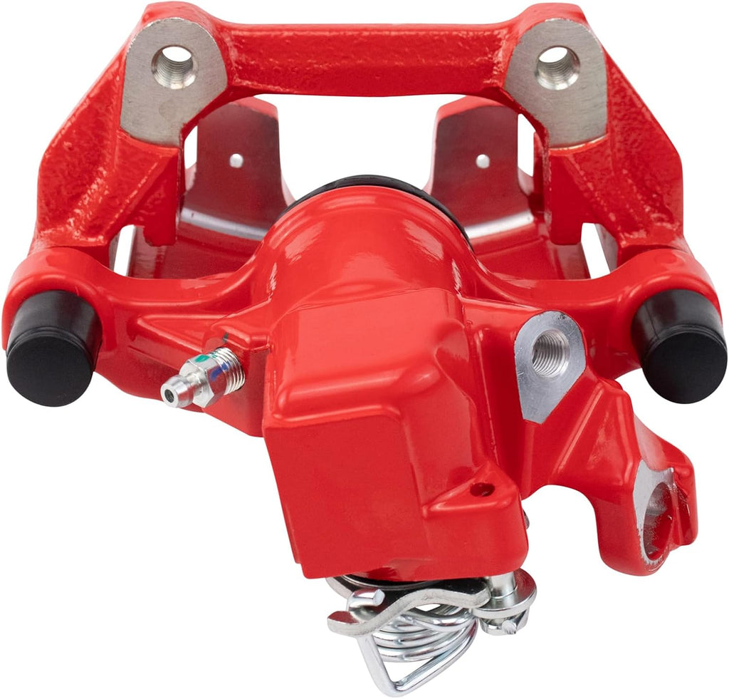 TRQ Performance Rear Brake Pad and Rotor Set Ceramic Slotted Drilled Coated Rotors Calipers Red Compatible with 2007-2008 Mini Cooper