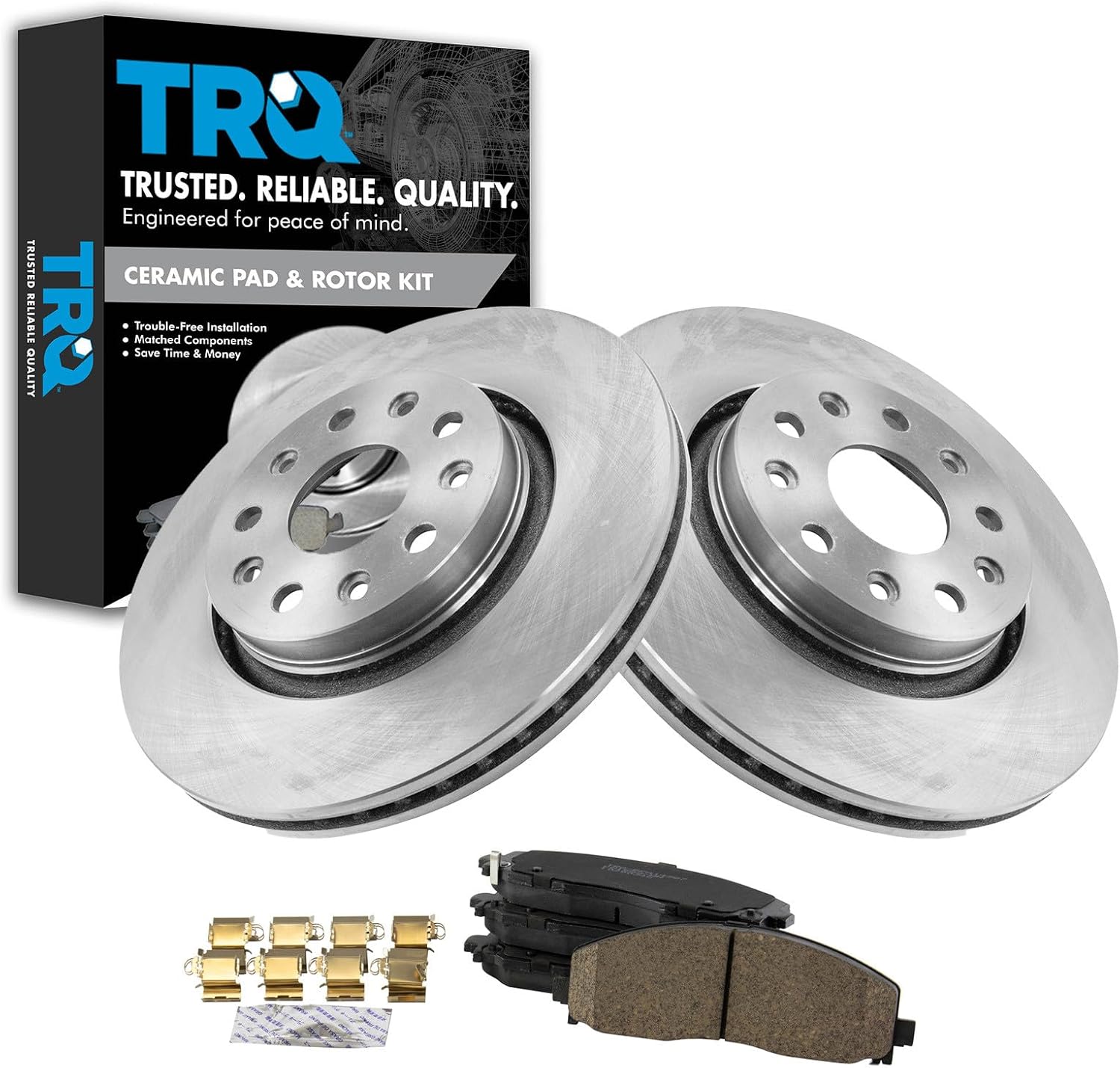 TRQ Front Brake Pad and Rotor Set Ceramic Vented Rotors Compatible with 2020 Jeep Gladiator 2018-2019 Wrangler