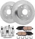 Detroit Axle - 308mm Rear Drilled Rotors Ceramic Pads Left Brake Caliper Replacement for G35 G37 M35 M45 350Z 370Z - 5pc Set
