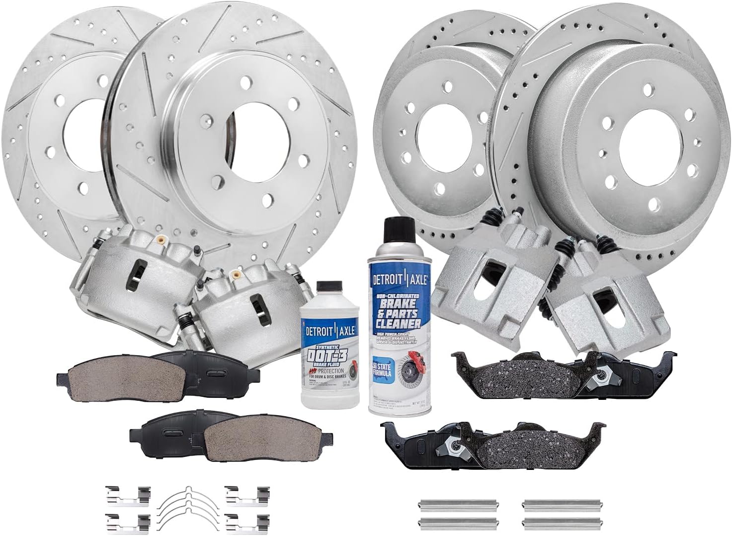 Detroit Axle - Brake Kit for 4WD Ford F-150 Lincoln Mark LT Drilled & Slotted Brake Rotors Ceramic Brakes Pads Brake Calipers 2005 2006 2007 2008: 12.99' inch Front and 13.70' inch Rear Rotors