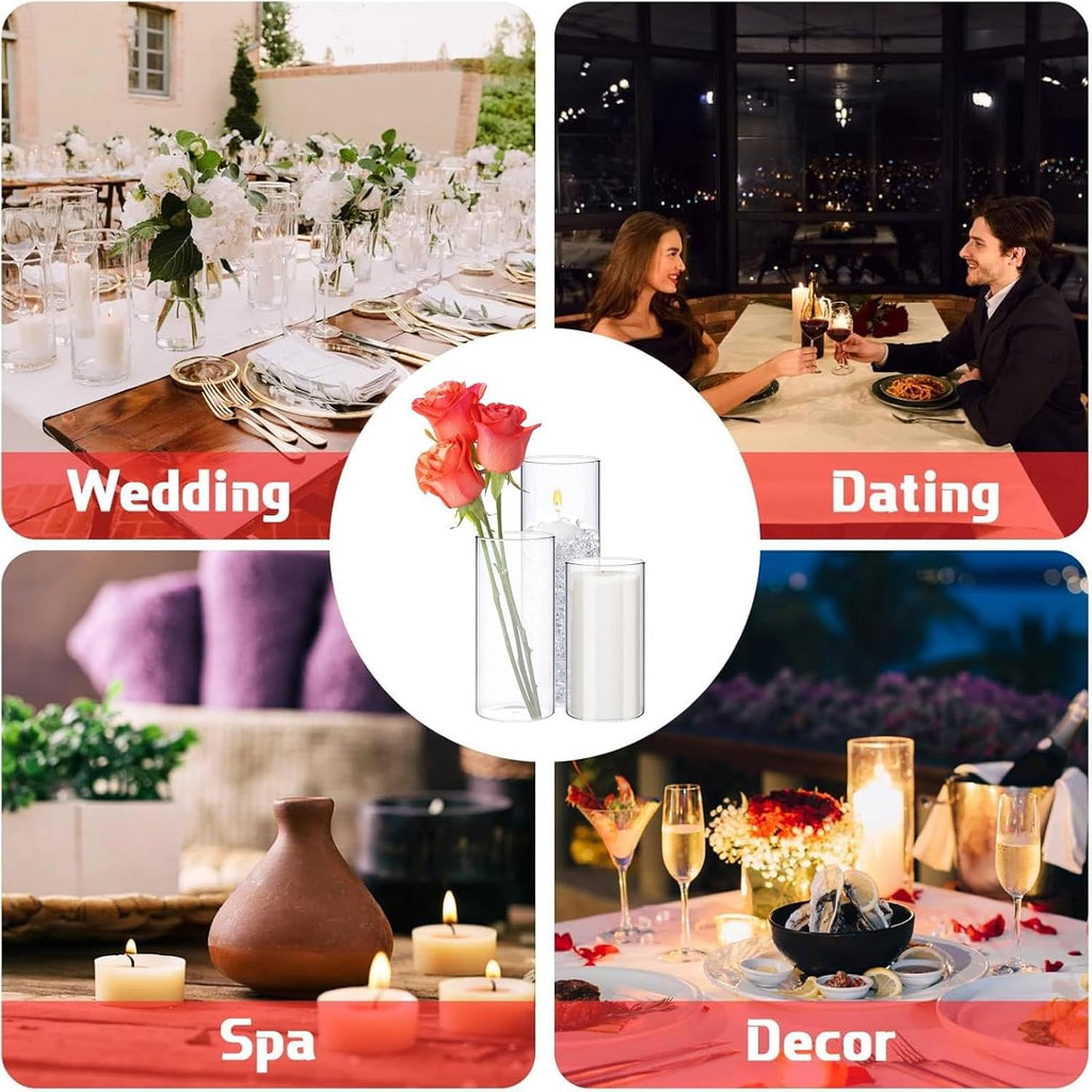 Didaey 48 Pcs Cylinder Vases Set for Centerpieces 3.4''Diameter 4/5/6/7/8/10 Inch Tall Clear Glass Vase Hurricane Floating Candle Holder for Table Decoration (6'',8'',10'' Tall)